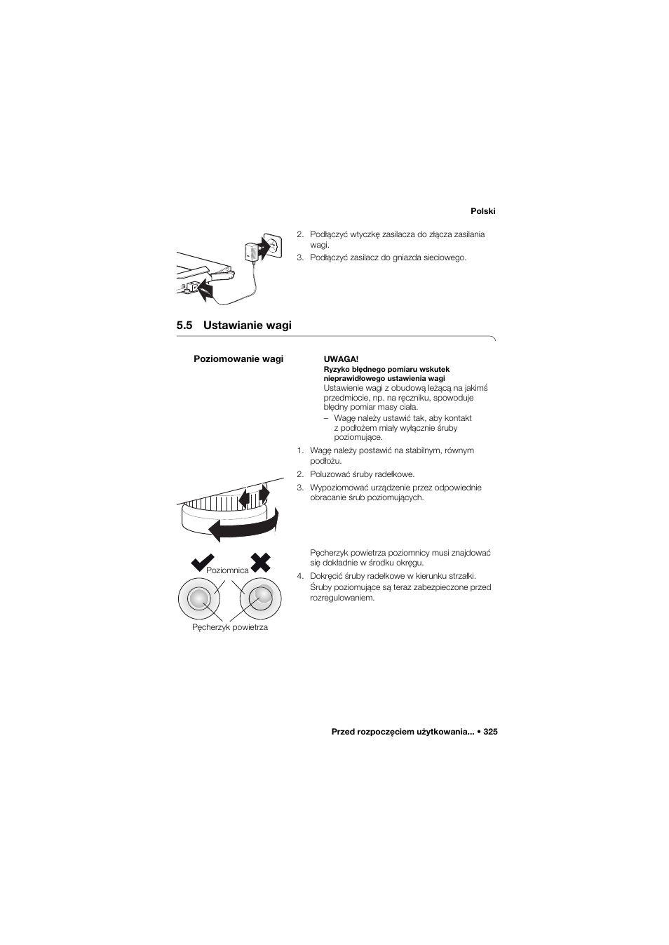 5 ustawianie wagi, Poziomowanie wagi | Seca 657 User Manual | Page 325 / 357