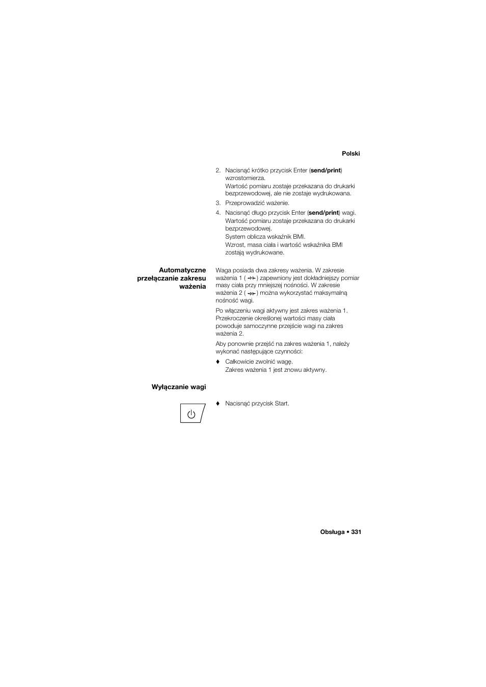 Automatyczne przełączanie zakresu ważenia, Wyłączanie wagi | Seca 657 User Manual | Page 331 / 357