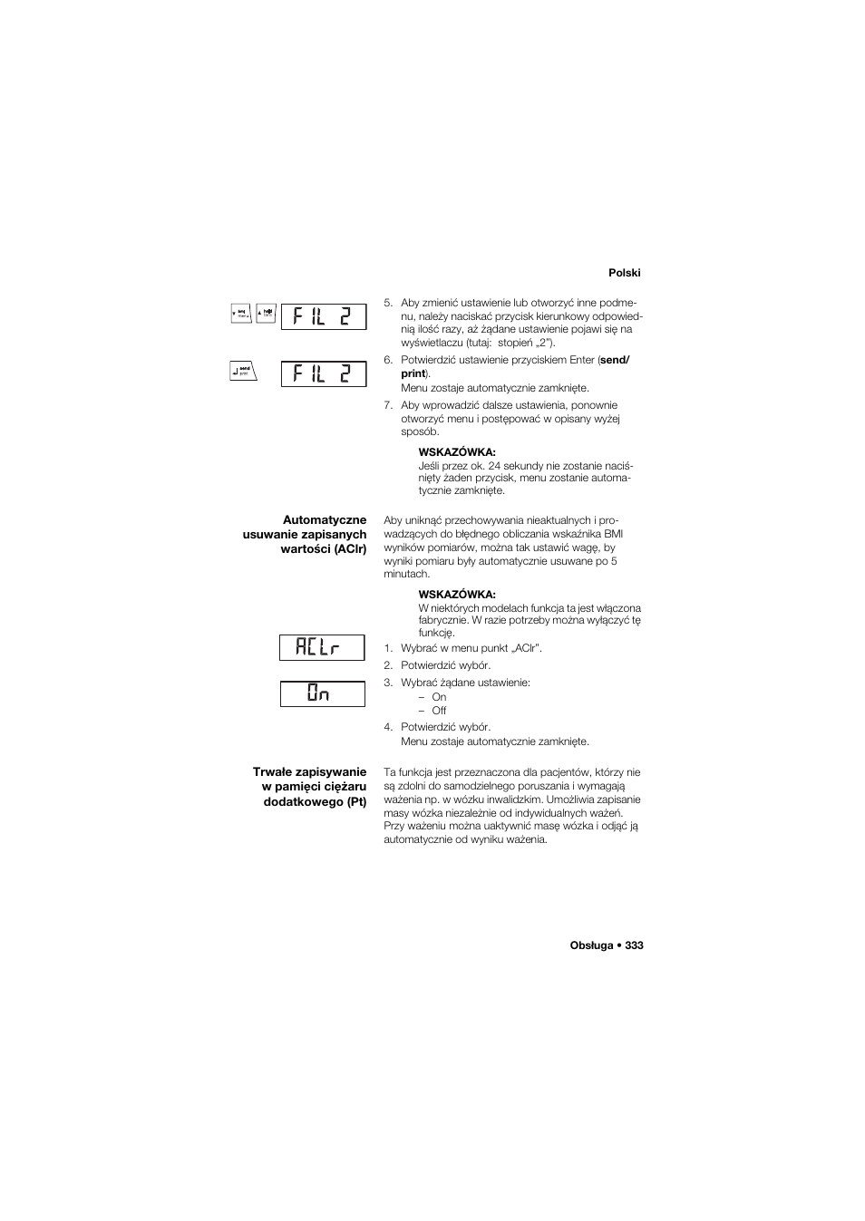 Automatyczne usuwanie zapisanych wartości (aclr) | Seca 657 User Manual | Page 333 / 357