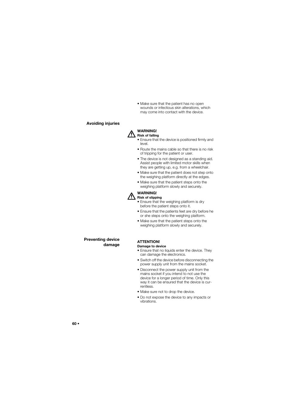 Avoiding injuries, Preventing device damage | Seca 657 User Manual | Page 60 / 357