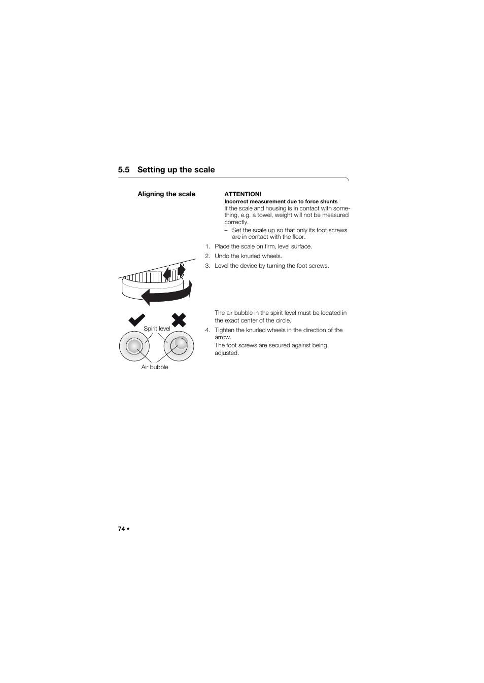 5 setting up the scale, Aligning the scale | Seca 657 User Manual | Page 74 / 357