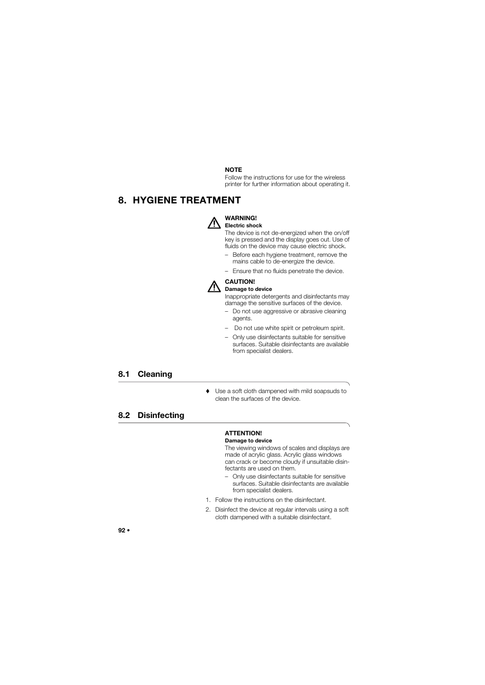 Hygiene treatment, 1 cleaning, 2 disinfecting | Seca 657 User Manual | Page 92 / 357