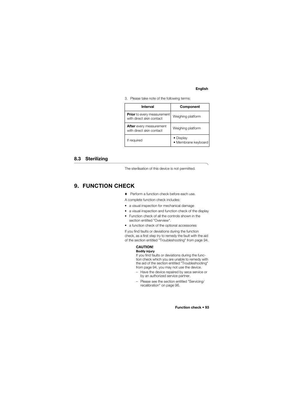 3 sterilizing, Function check | Seca 657 User Manual | Page 93 / 357