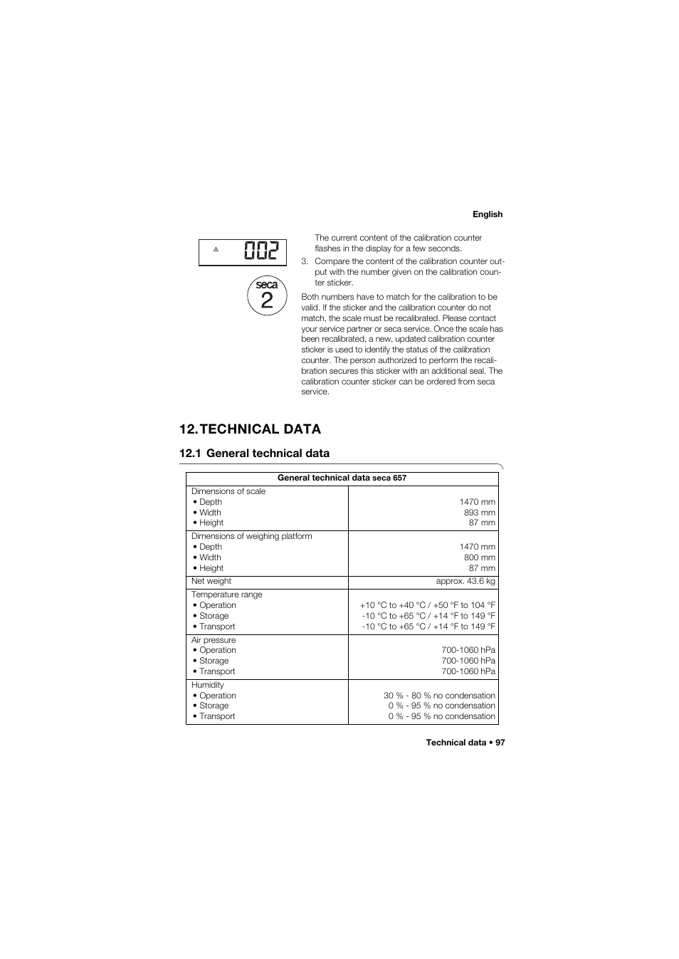 Technical data, 1 general technical data | Seca 657 User Manual | Page 97 / 357