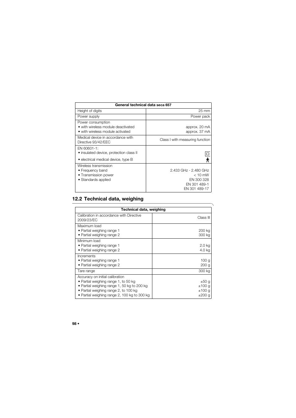 2 technical data, weighing | Seca 657 User Manual | Page 98 / 357