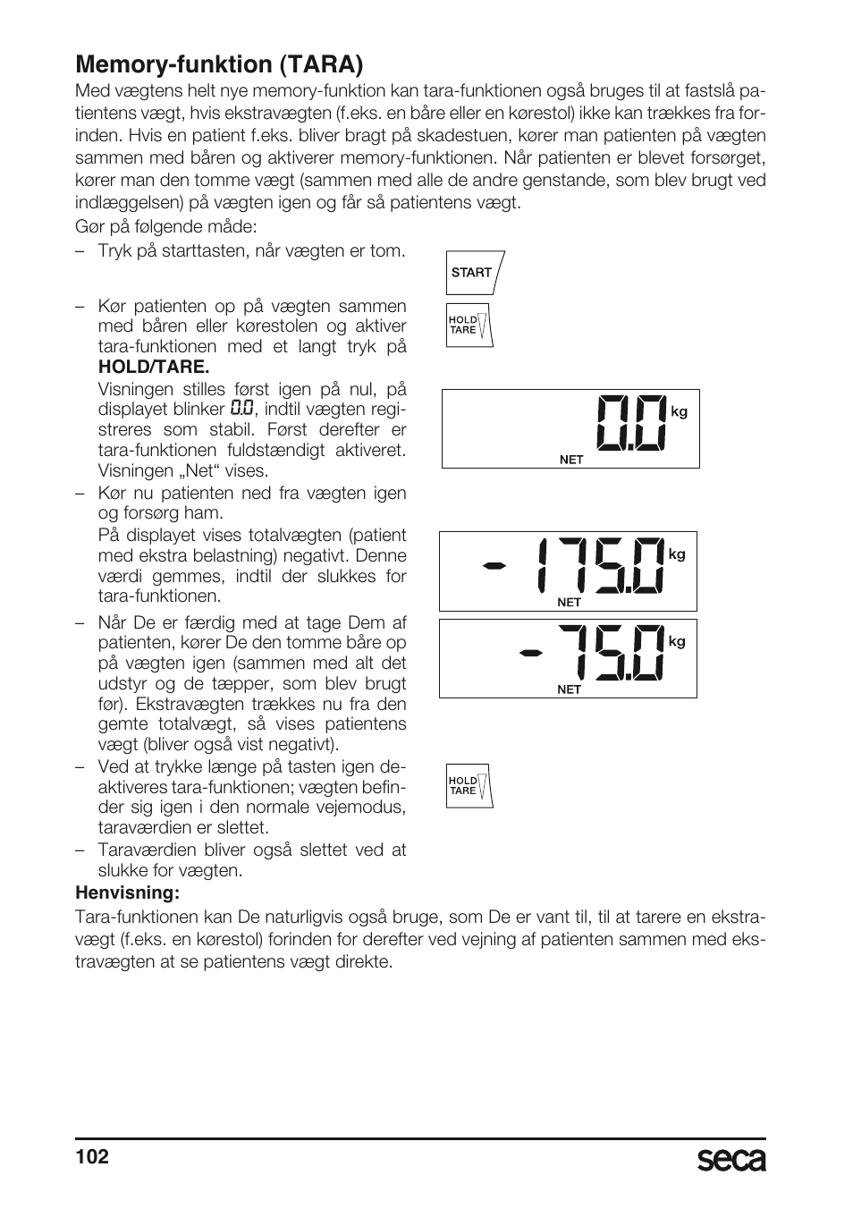 Memory-funktion (tara) | Seca 657 User Manual | Page 102 / 240