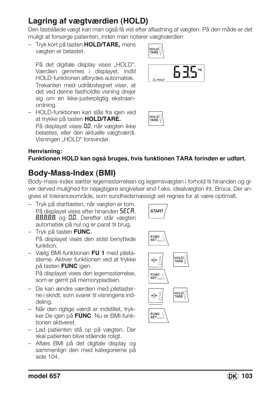 Lagring af vægtværdien (hold), Body-mass-index (bmi) | Seca 657 User Manual | Page 103 / 240