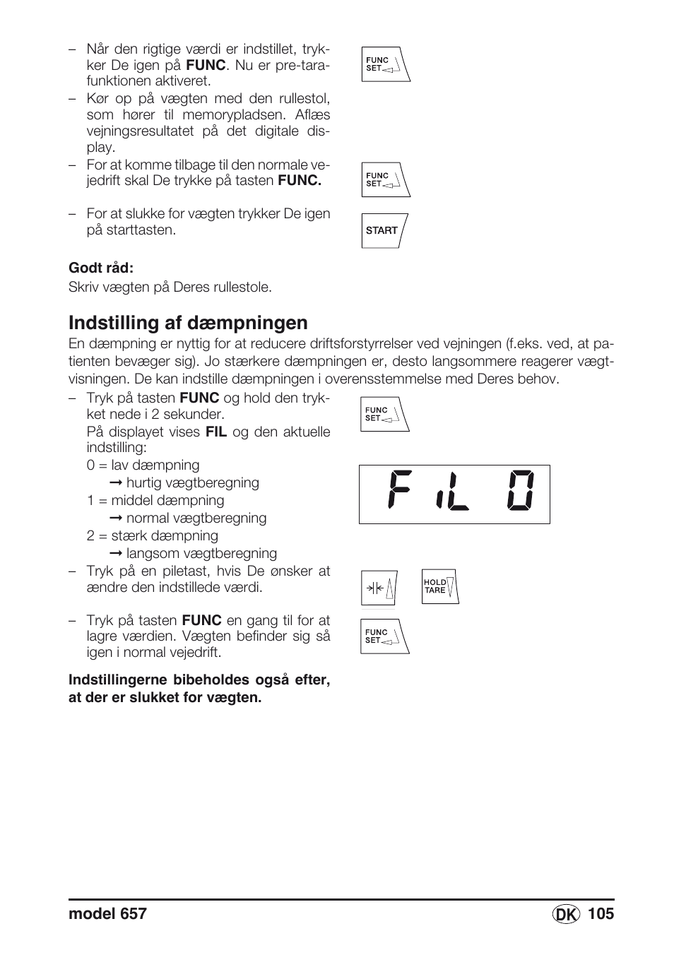 Indstilling af dæmpningen | Seca 657 User Manual | Page 105 / 240