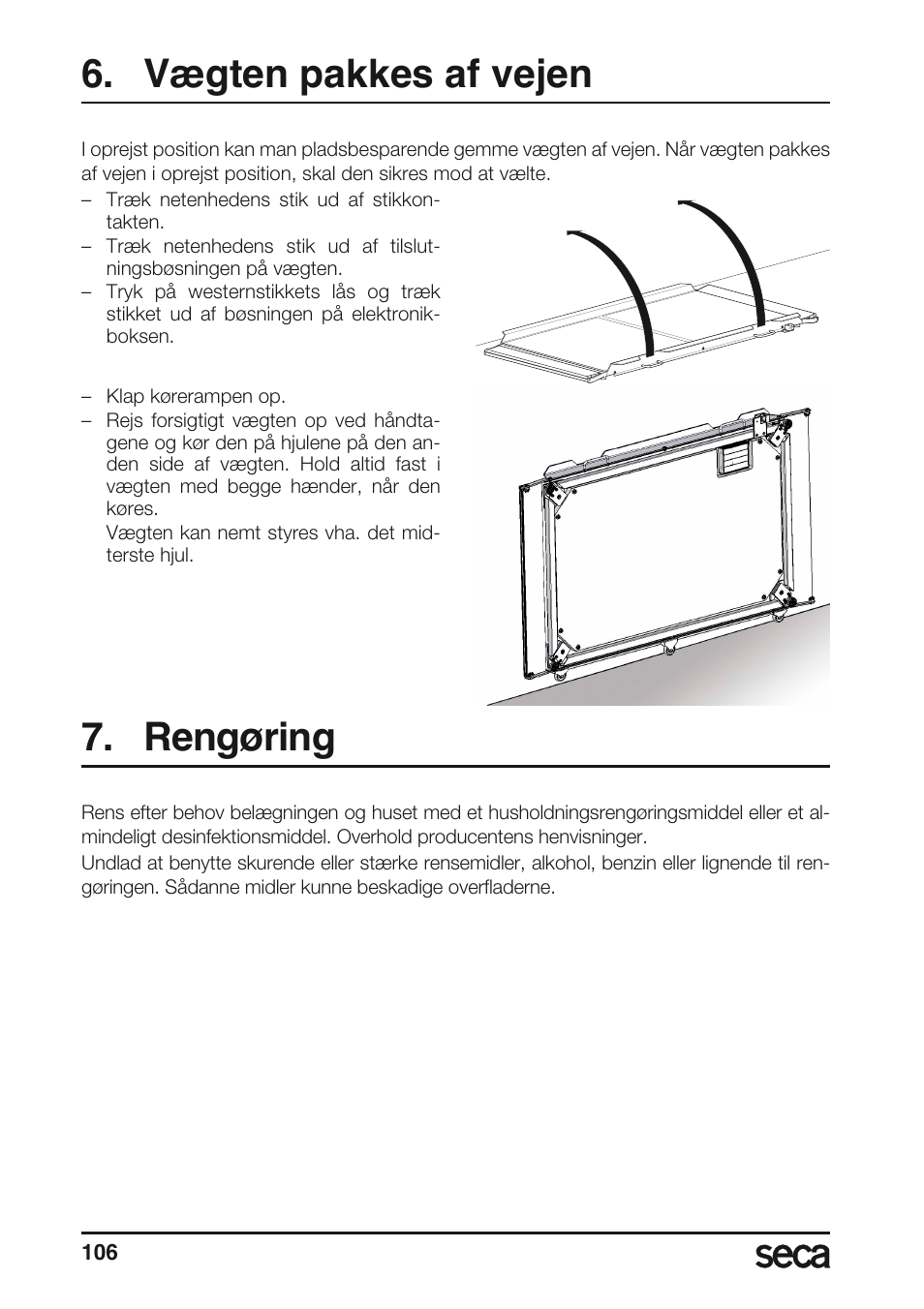 Vægten pakkes af vejen, Rengøring | Seca 657 User Manual | Page 106 / 240