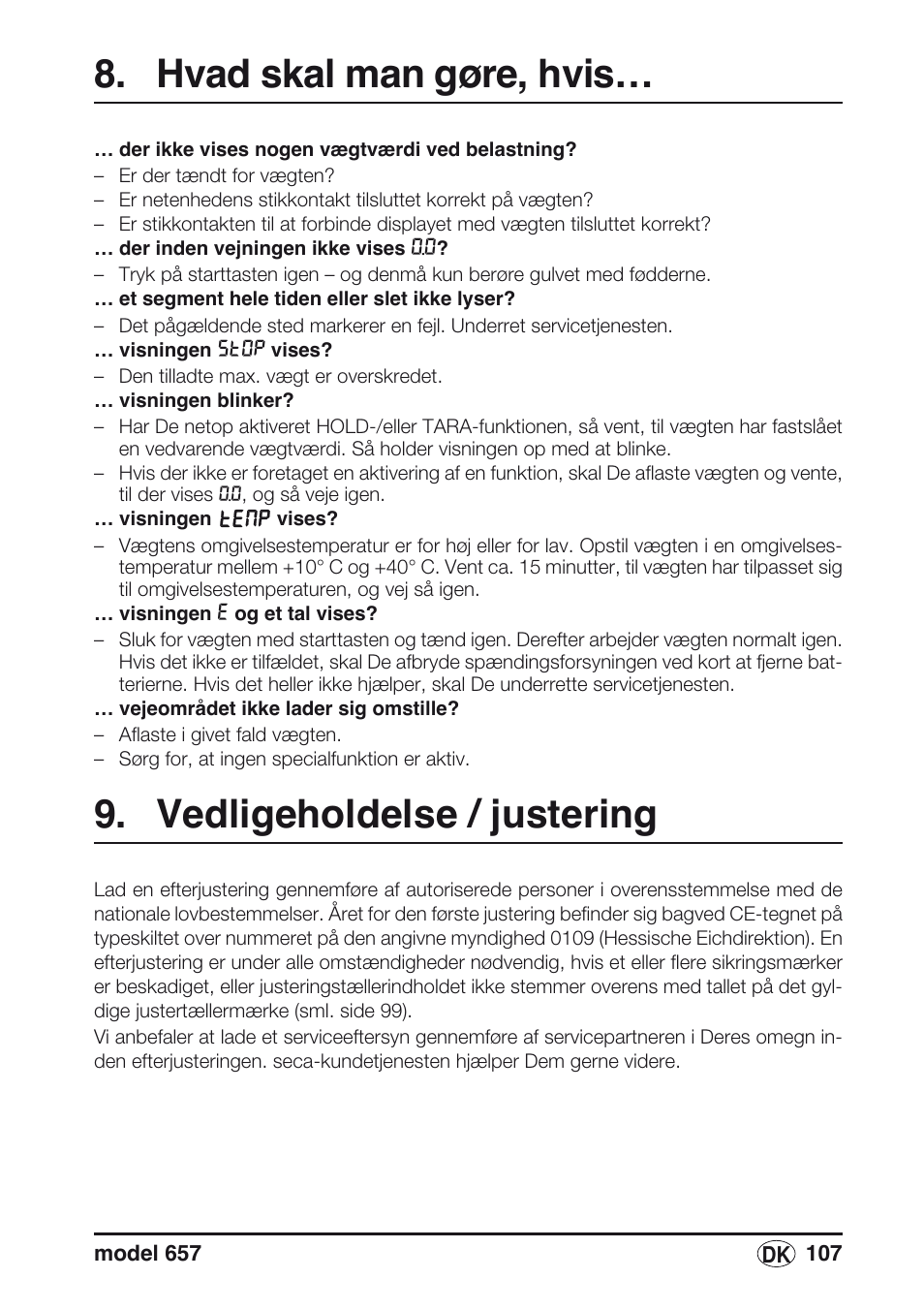 Hvad skal man gøre, hvis, Vedligeholdelse / justering | Seca 657 User Manual | Page 107 / 240