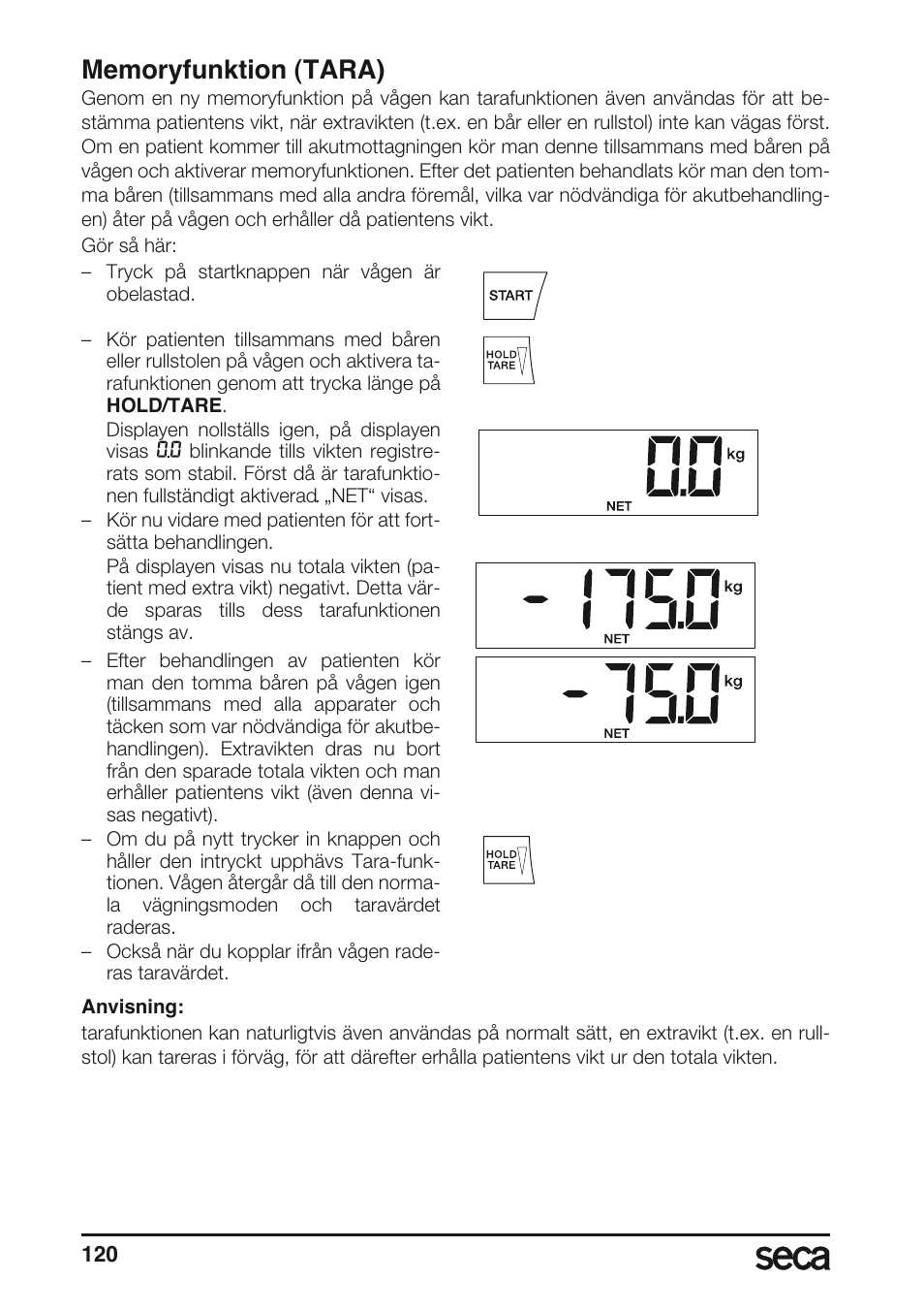 Memoryfunktion (tara) | Seca 657 User Manual | Page 120 / 240