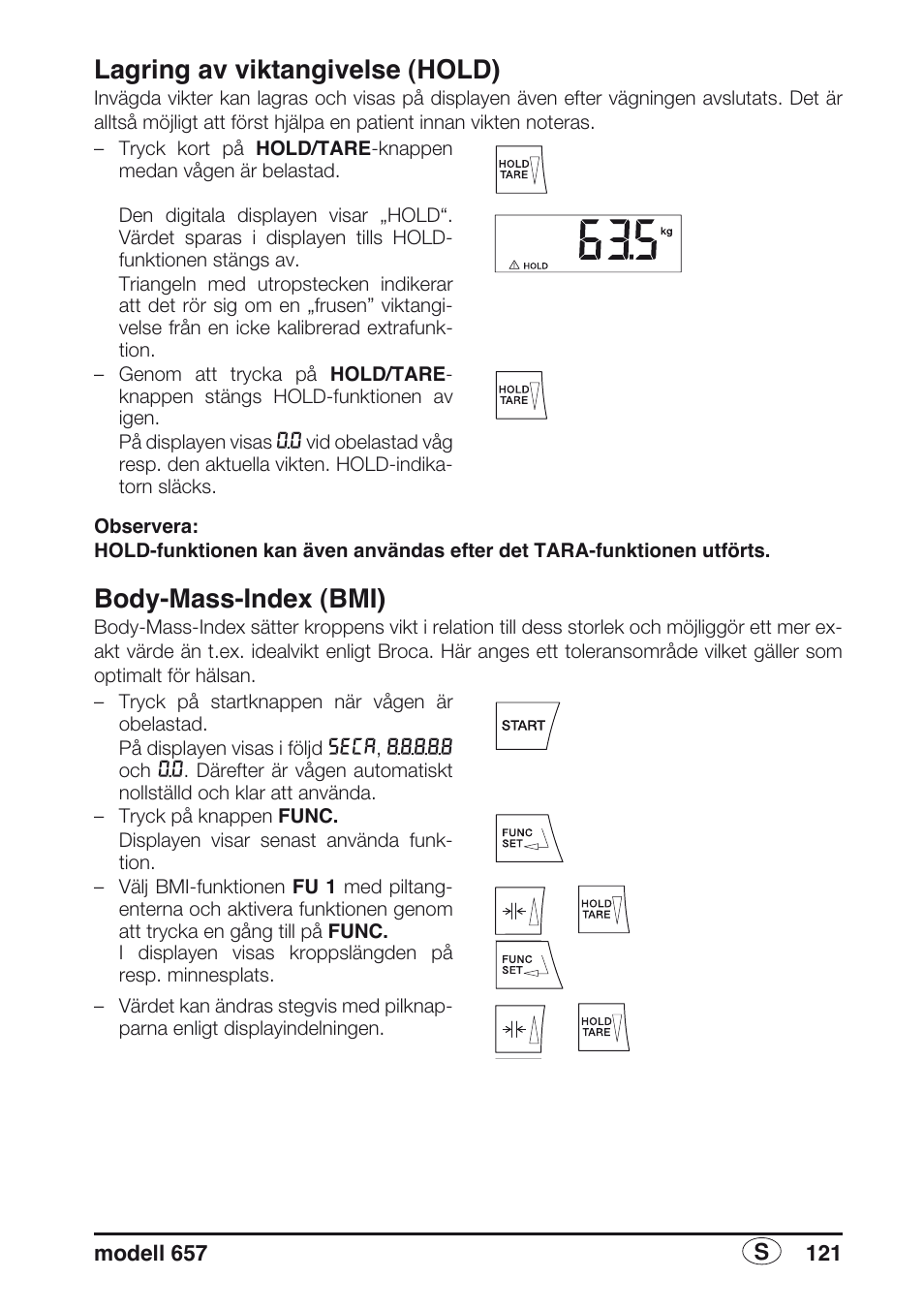 Lagring av viktangivelse (hold), Body-mass-index (bmi) | Seca 657 User Manual | Page 121 / 240
