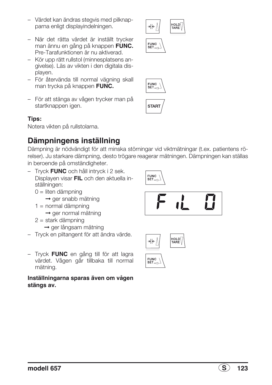 Dämpningens inställning | Seca 657 User Manual | Page 123 / 240