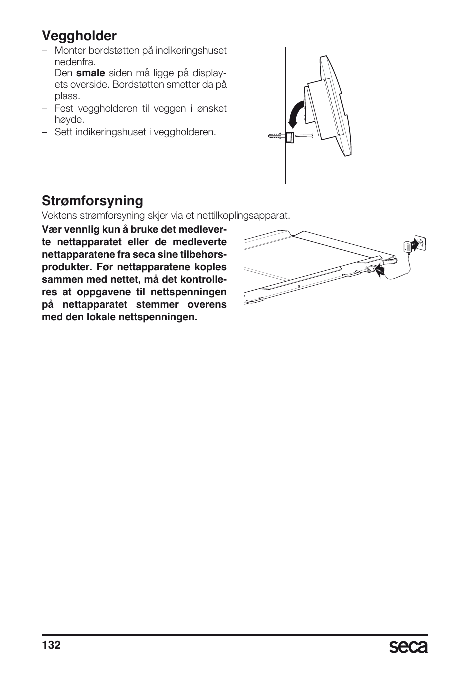 Veggholder, Strømforsyning | Seca 657 User Manual | Page 132 / 240