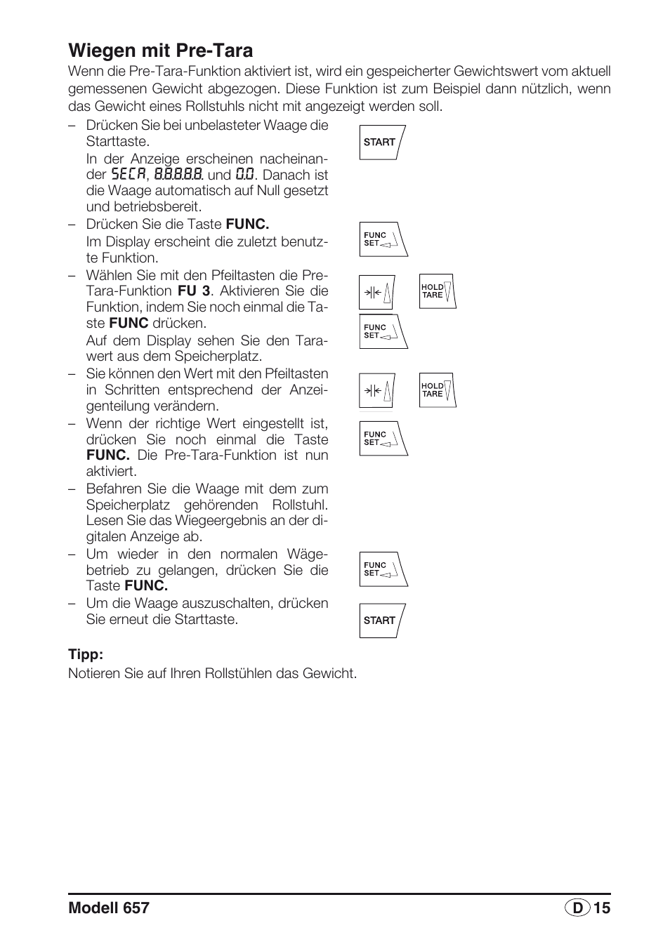 Wiegen mit pre-tara | Seca 657 User Manual | Page 15 / 240