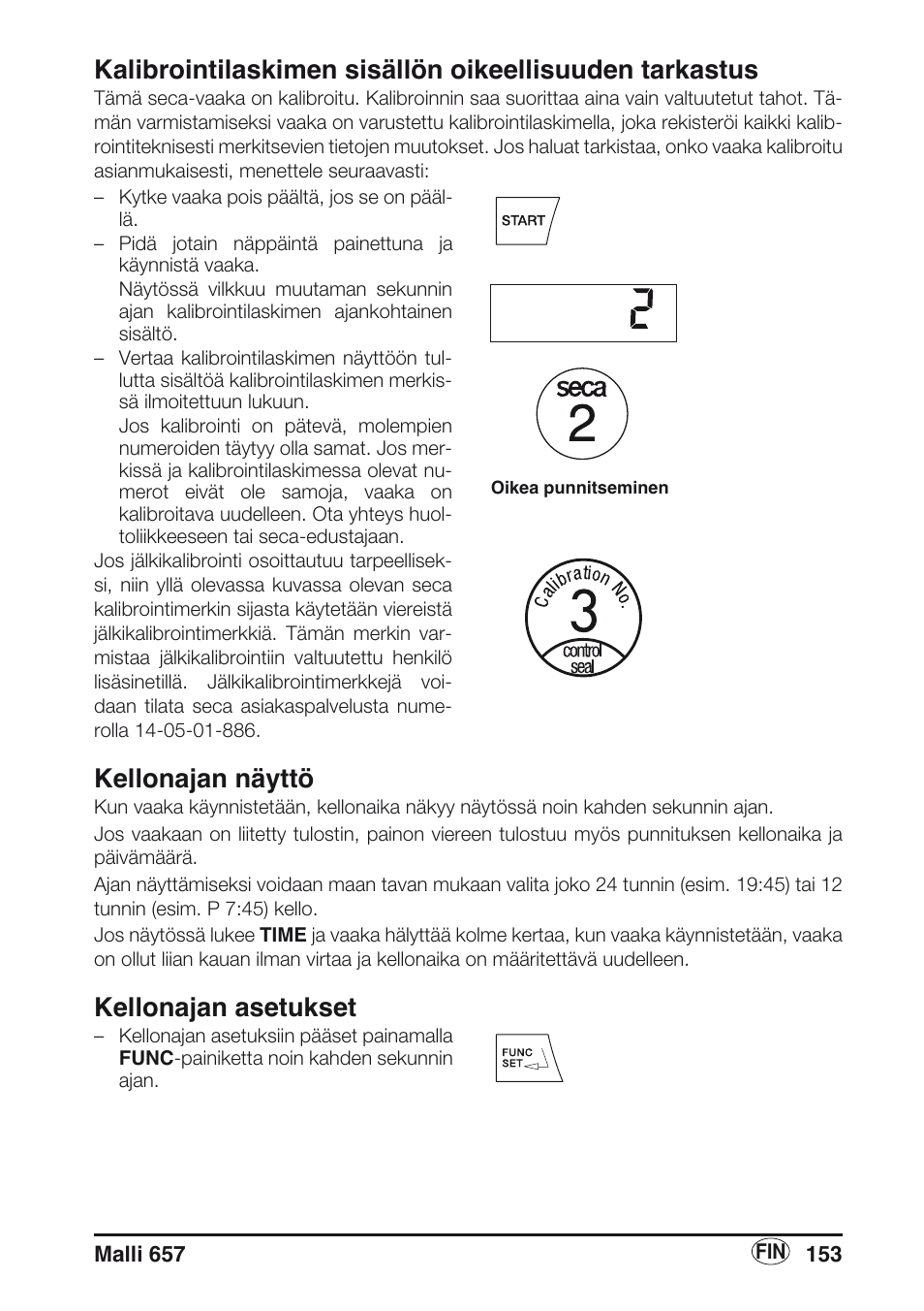 Kellonajan näyttö, Kellonajan asetukset | Seca 657 User Manual | Page 153 / 240