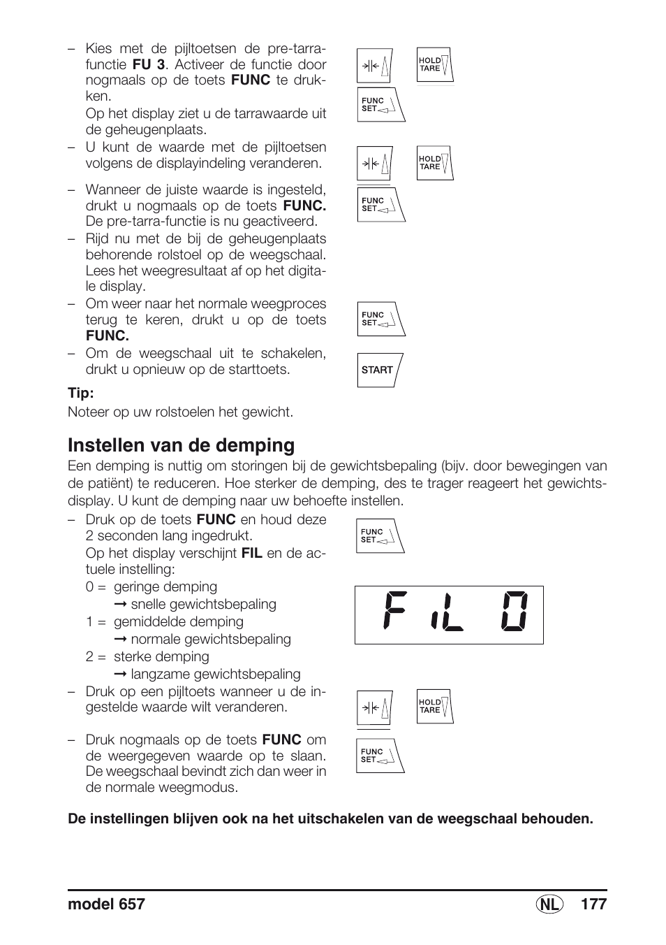 Instellen van de demping | Seca 657 User Manual | Page 177 / 240