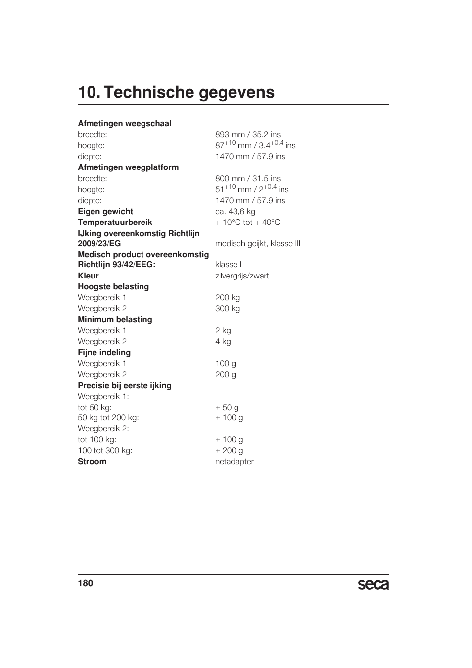 Technische gegevens | Seca 657 User Manual | Page 180 / 240