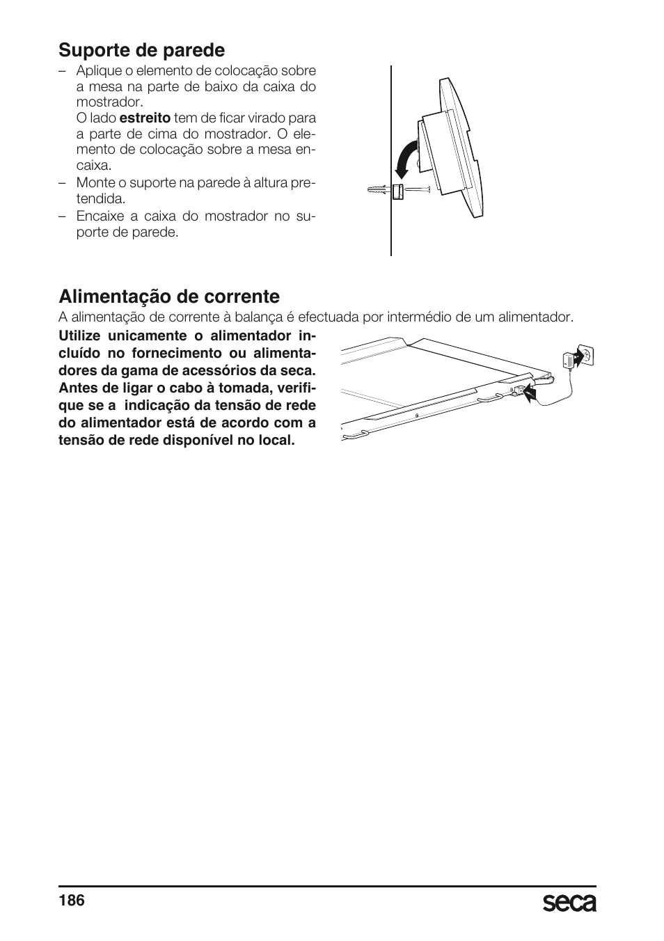 Suporte de parede, Alimentação de corrente | Seca 657 User Manual | Page 186 / 240