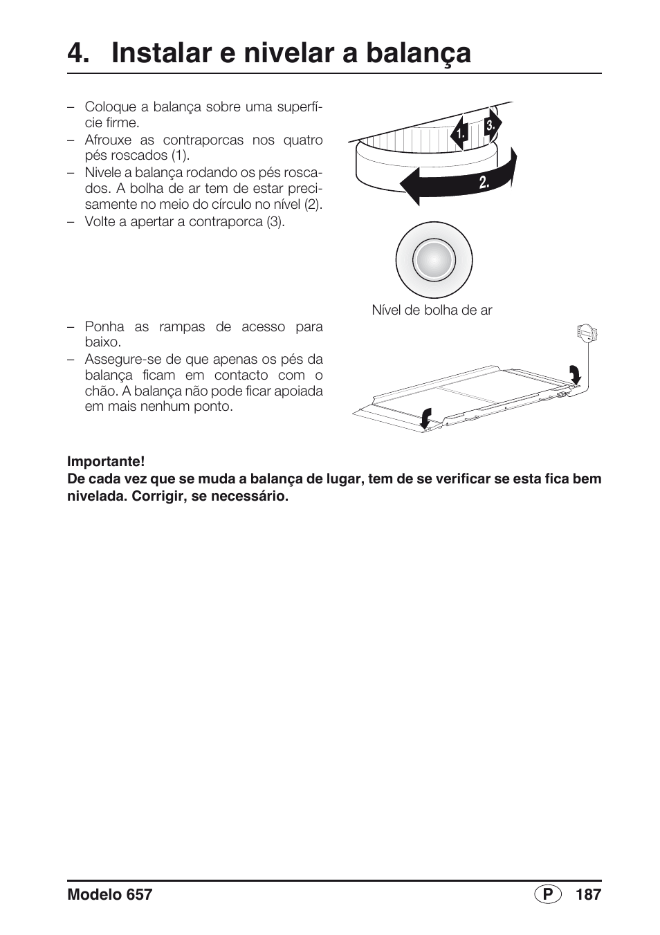 Instalar e nivelar a balança, Libelle | Seca 657 User Manual | Page 187 / 240