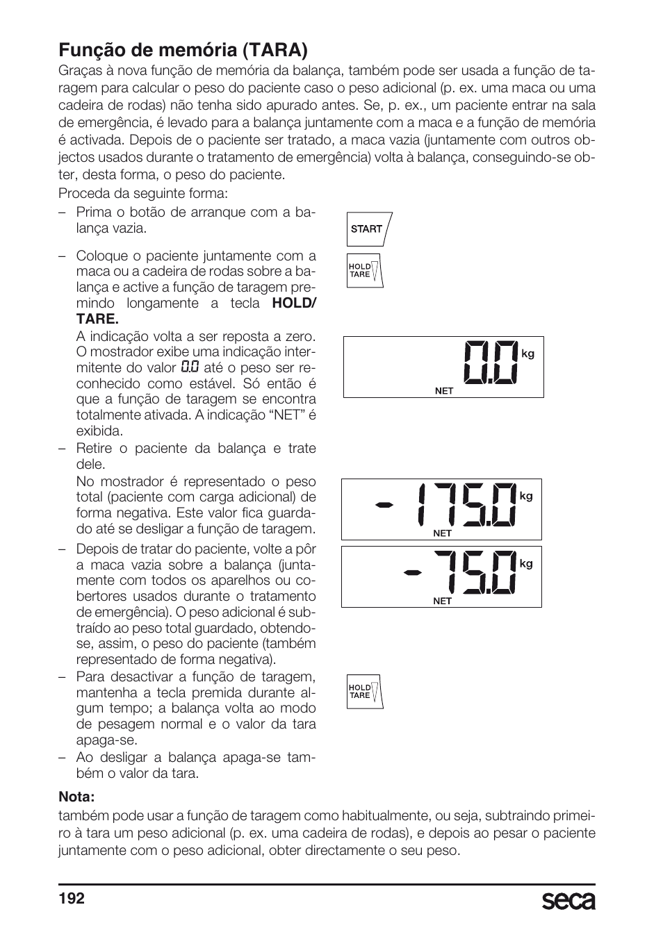 Função de memória (tara) | Seca 657 User Manual | Page 192 / 240