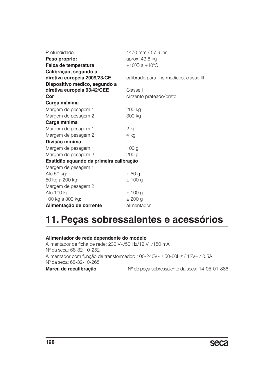Peças sobressalentes e acessórios | Seca 657 User Manual | Page 198 / 240
