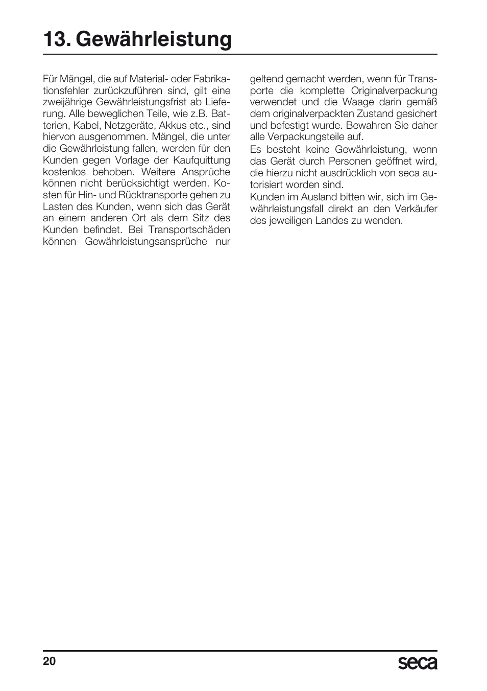 Gewährleistung | Seca 657 User Manual | Page 20 / 240