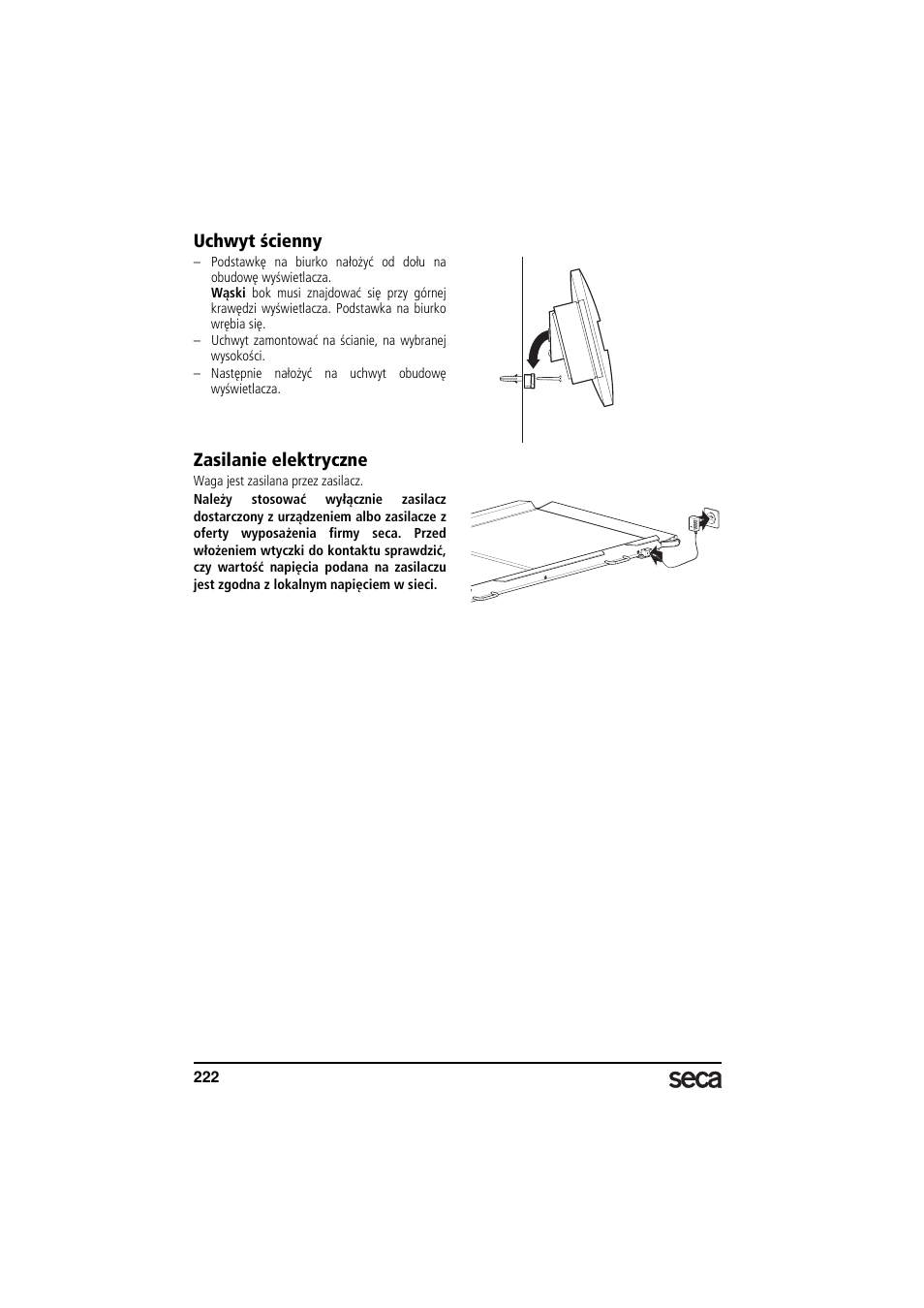Uchwyt ścienny, Zasilanie elektryczne | Seca 657 User Manual | Page 222 / 240