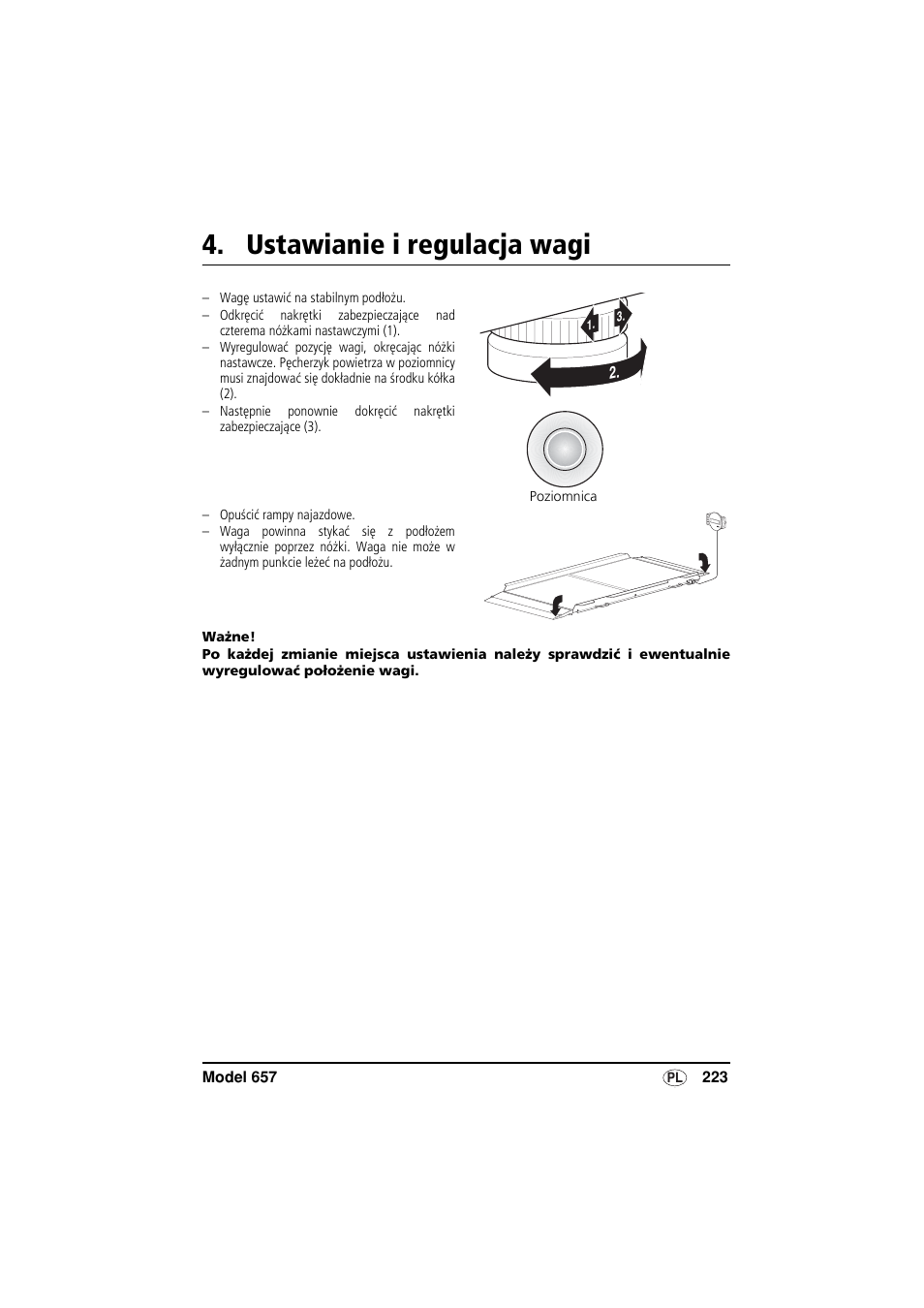 Ustawianie i regulacja wagi, Libelle | Seca 657 User Manual | Page 223 / 240