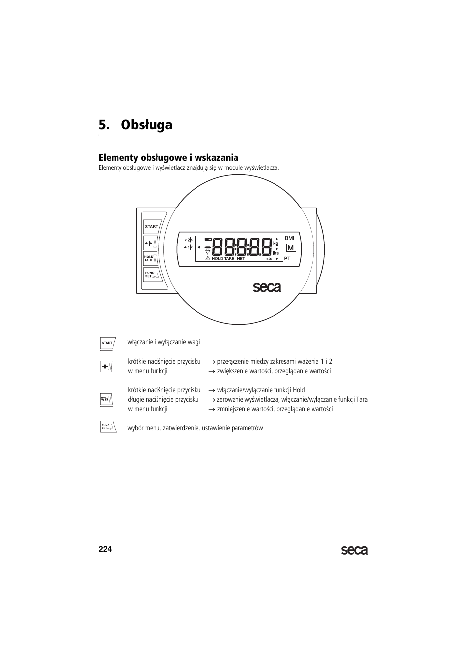 Obsługa, Elementy obsługowe i wskazania | Seca 657 User Manual | Page 224 / 240