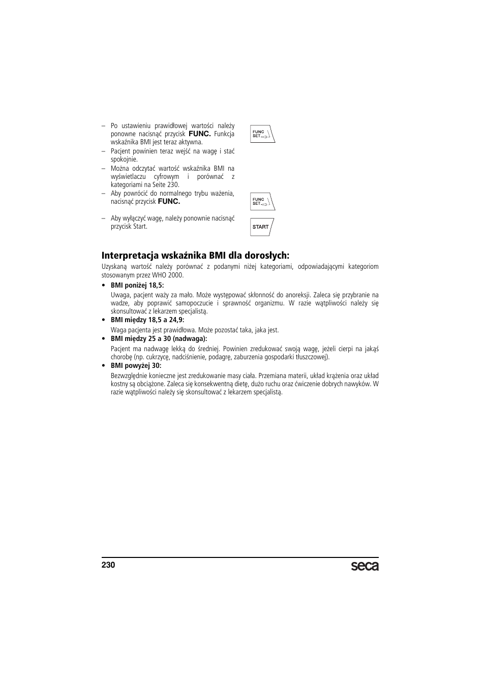 Interpretacja wskaźnika bmi dla dorosłych | Seca 657 User Manual | Page 230 / 240