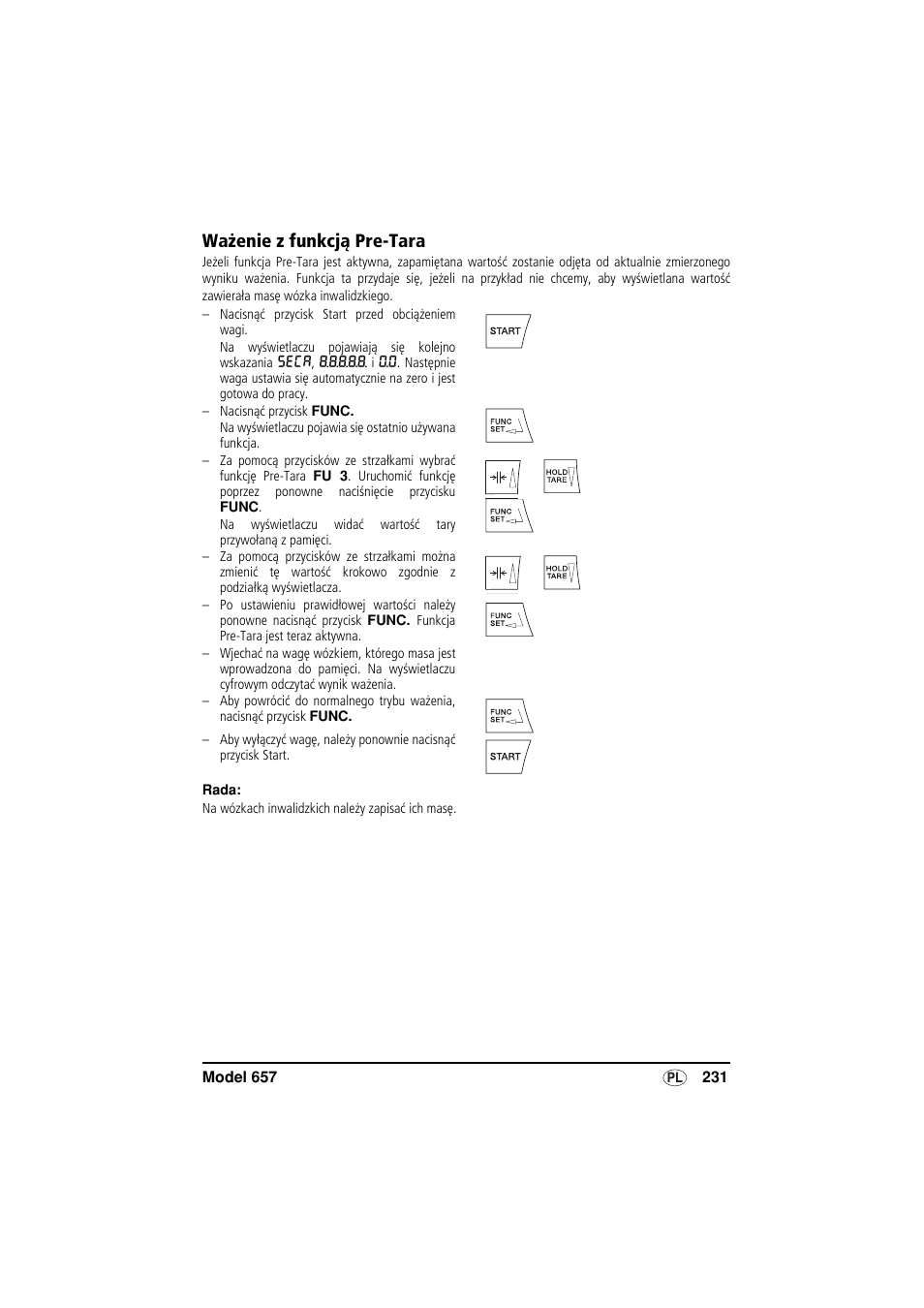 Ważenie z funkcją pre-tara | Seca 657 User Manual | Page 231 / 240