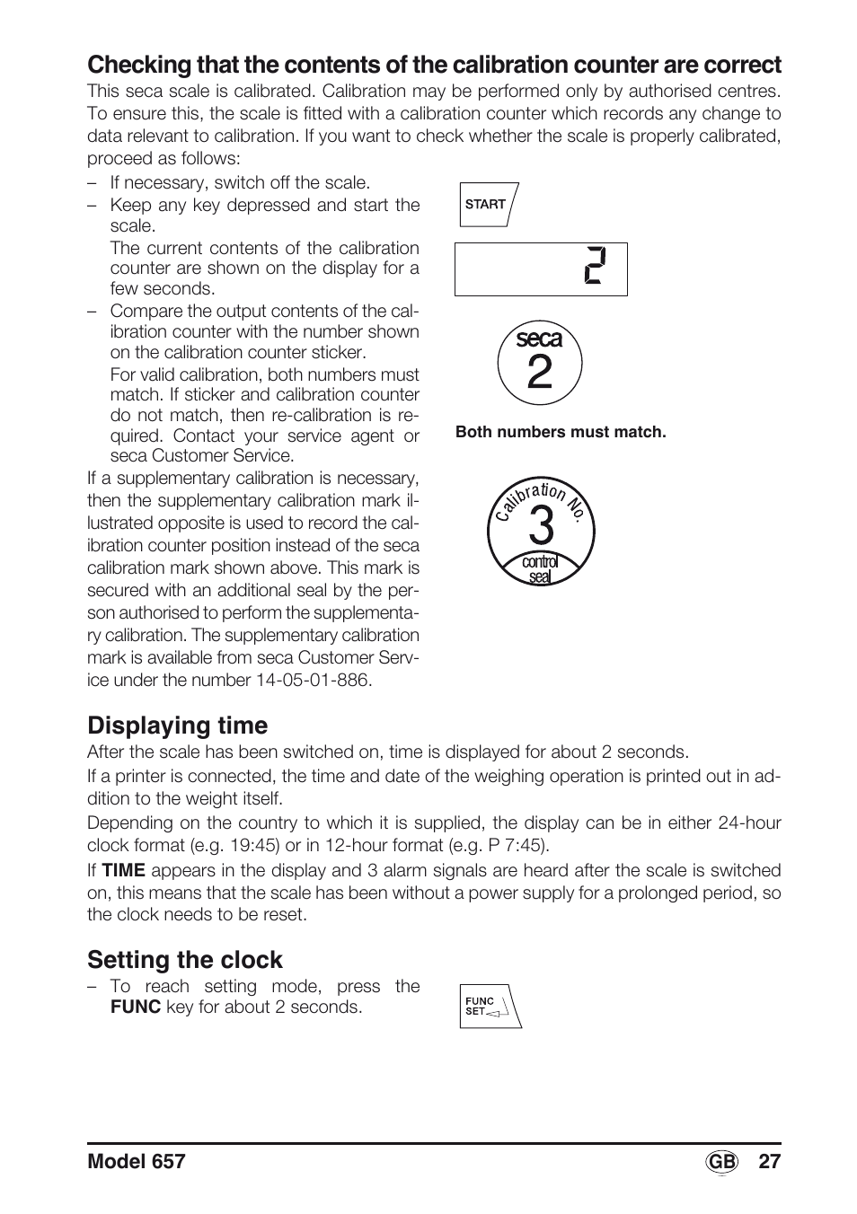 Displaying time, Setting the clock | Seca 657 User Manual | Page 27 / 240