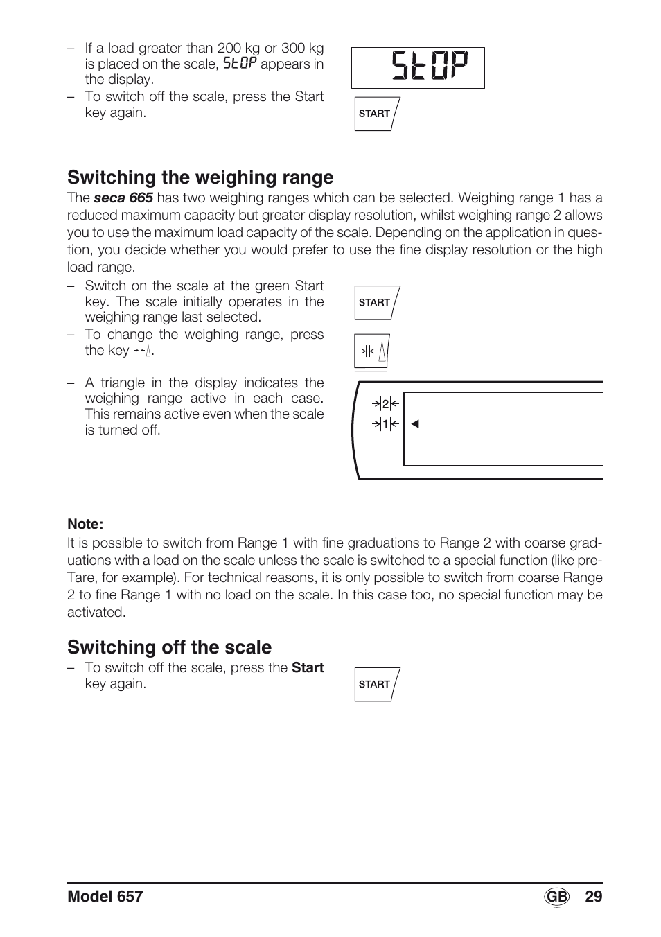 Switching the weighing range, Switching off the scale | Seca 657 User Manual | Page 29 / 240