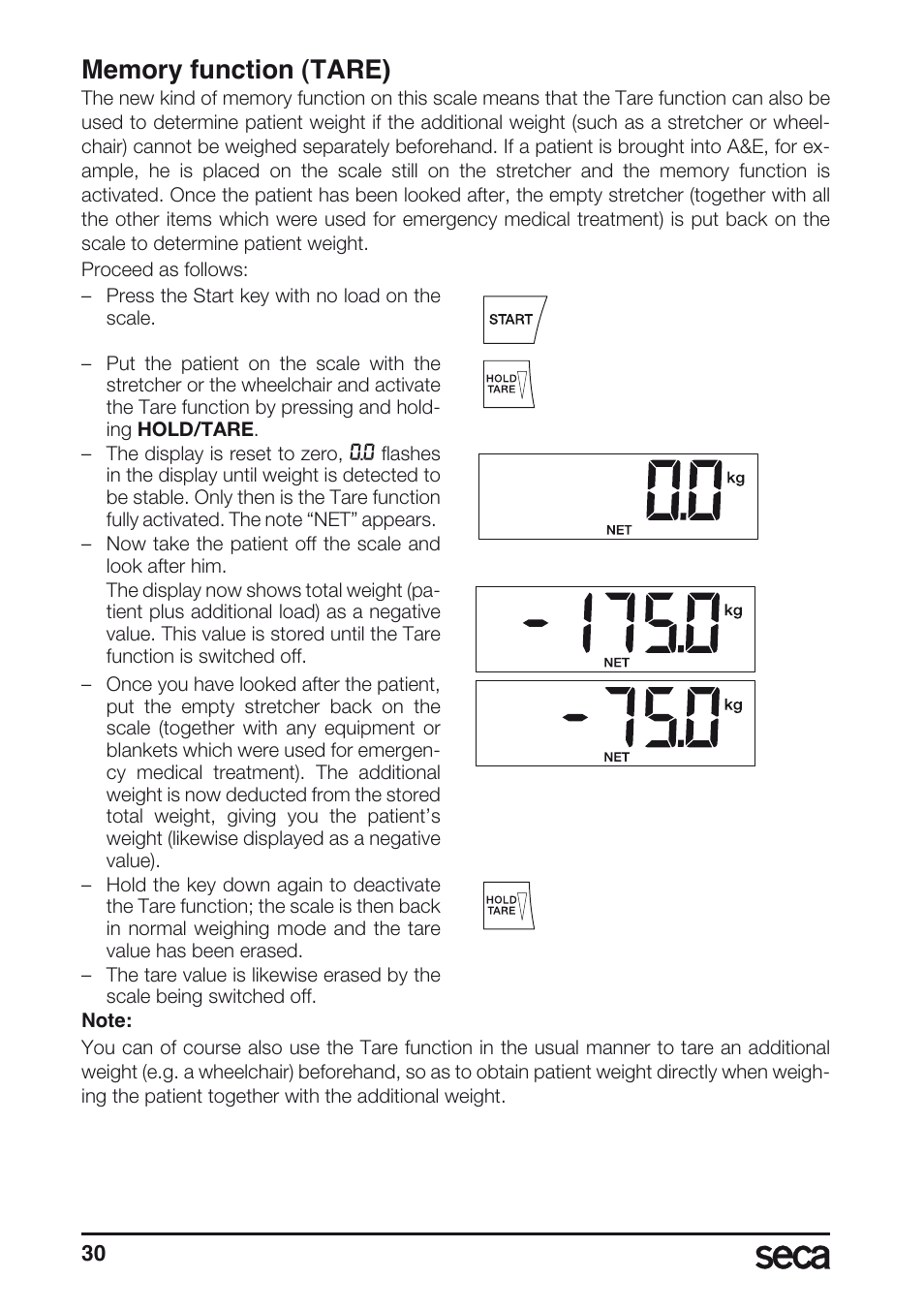 Memory function (tare) | Seca 657 User Manual | Page 30 / 240