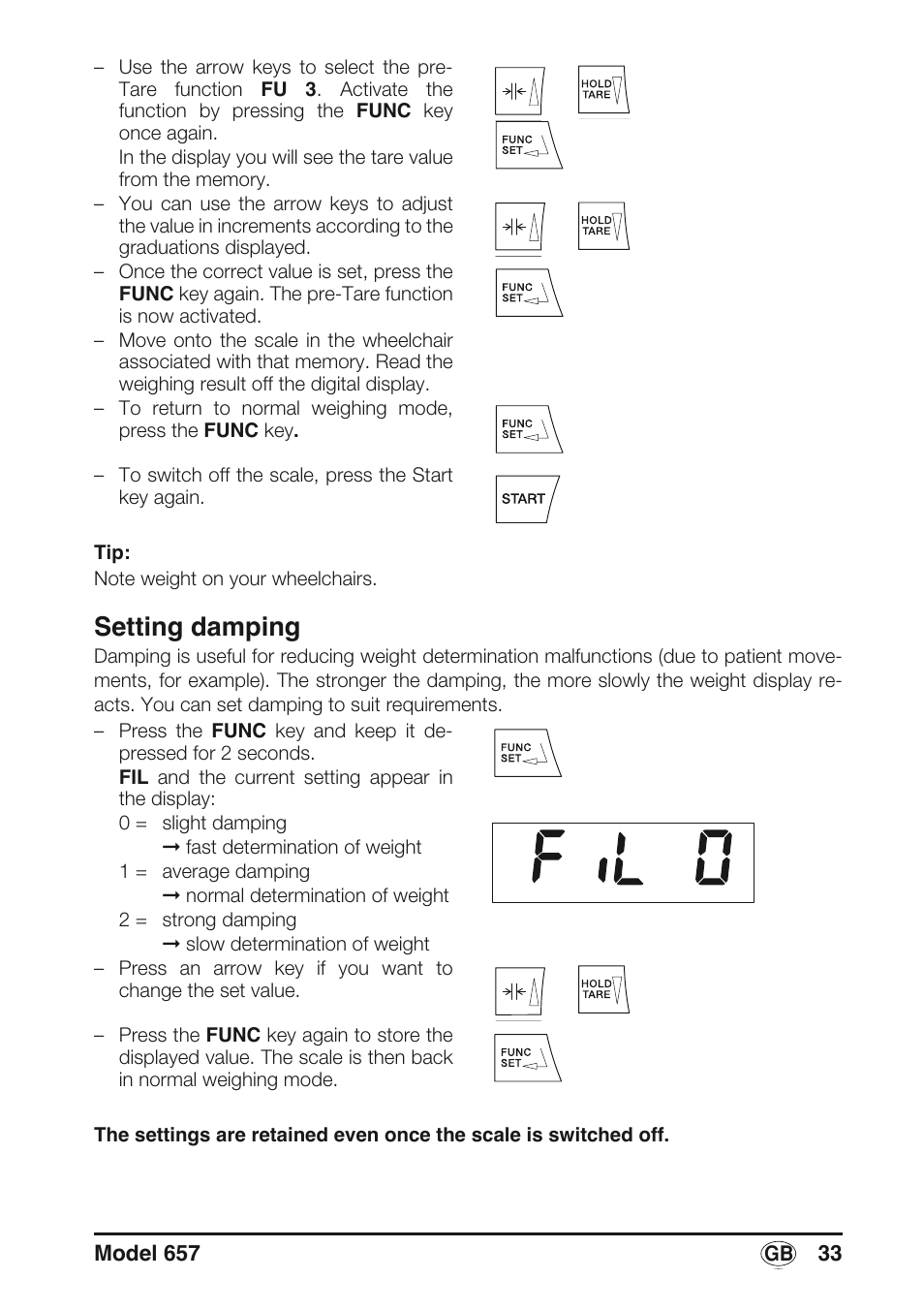 Setting damping | Seca 657 User Manual | Page 33 / 240