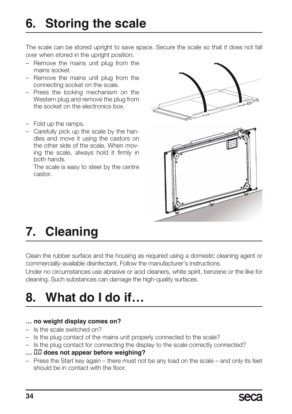 Storing the scale, Cleaning, What do i do if | Seca 657 User Manual | Page 34 / 240