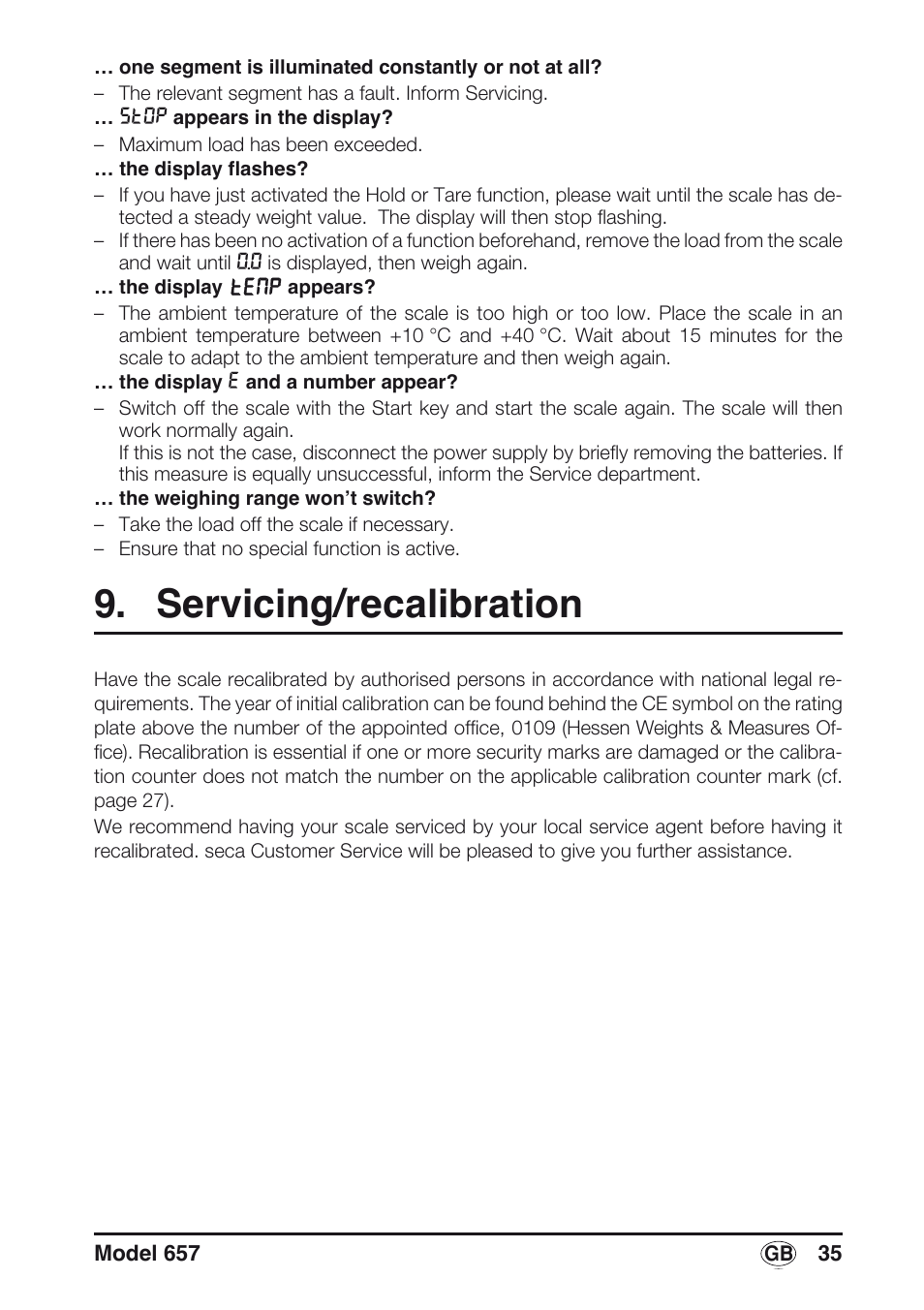 Servicing/recalibration | Seca 657 User Manual | Page 35 / 240