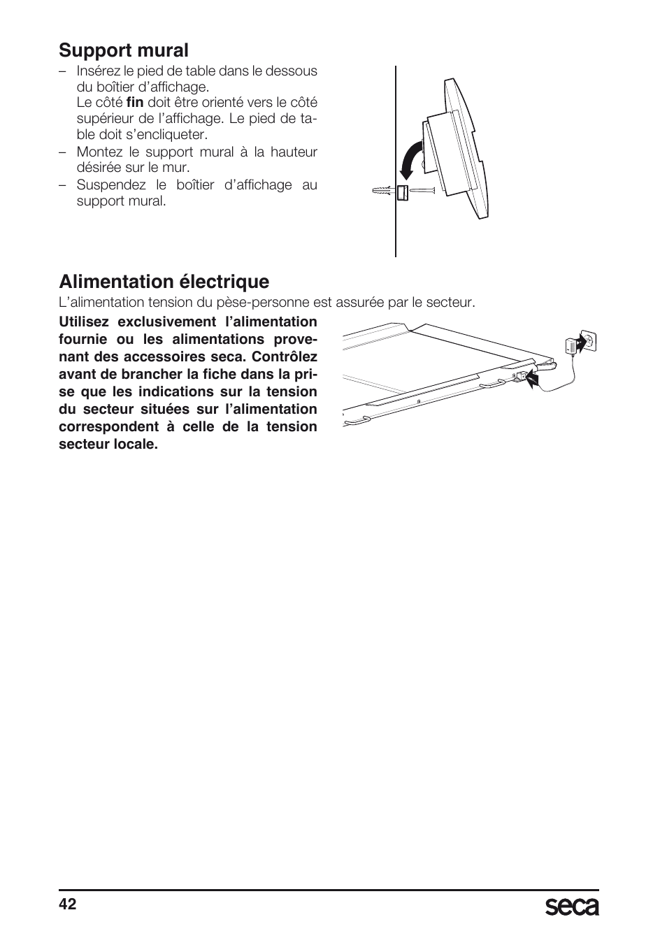 Support mural, Alimentation électrique | Seca 657 User Manual | Page 42 / 240