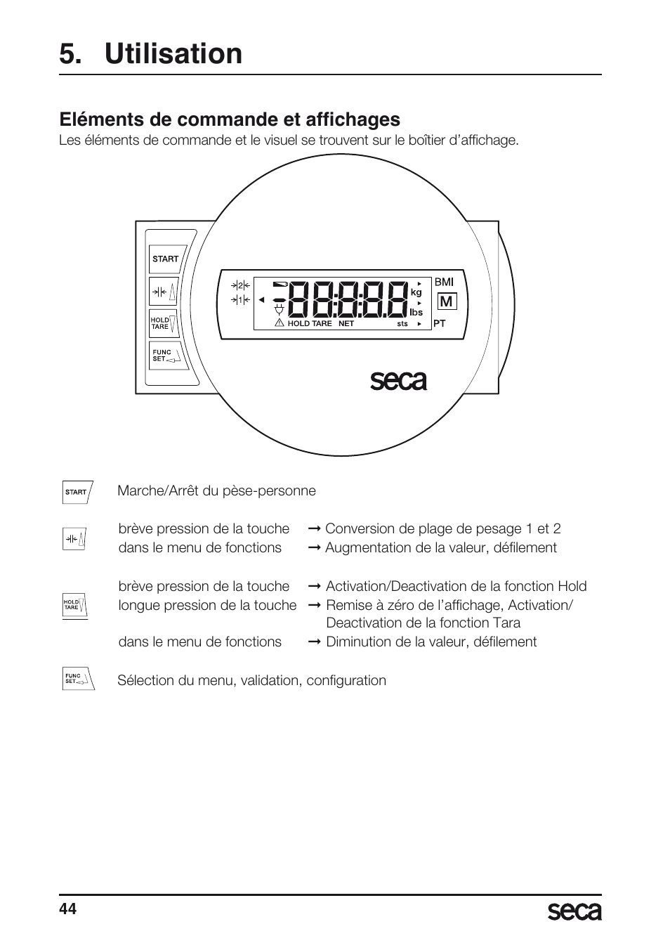 Utilisation, Eléments de commande et affichages | Seca 657 User Manual | Page 44 / 240