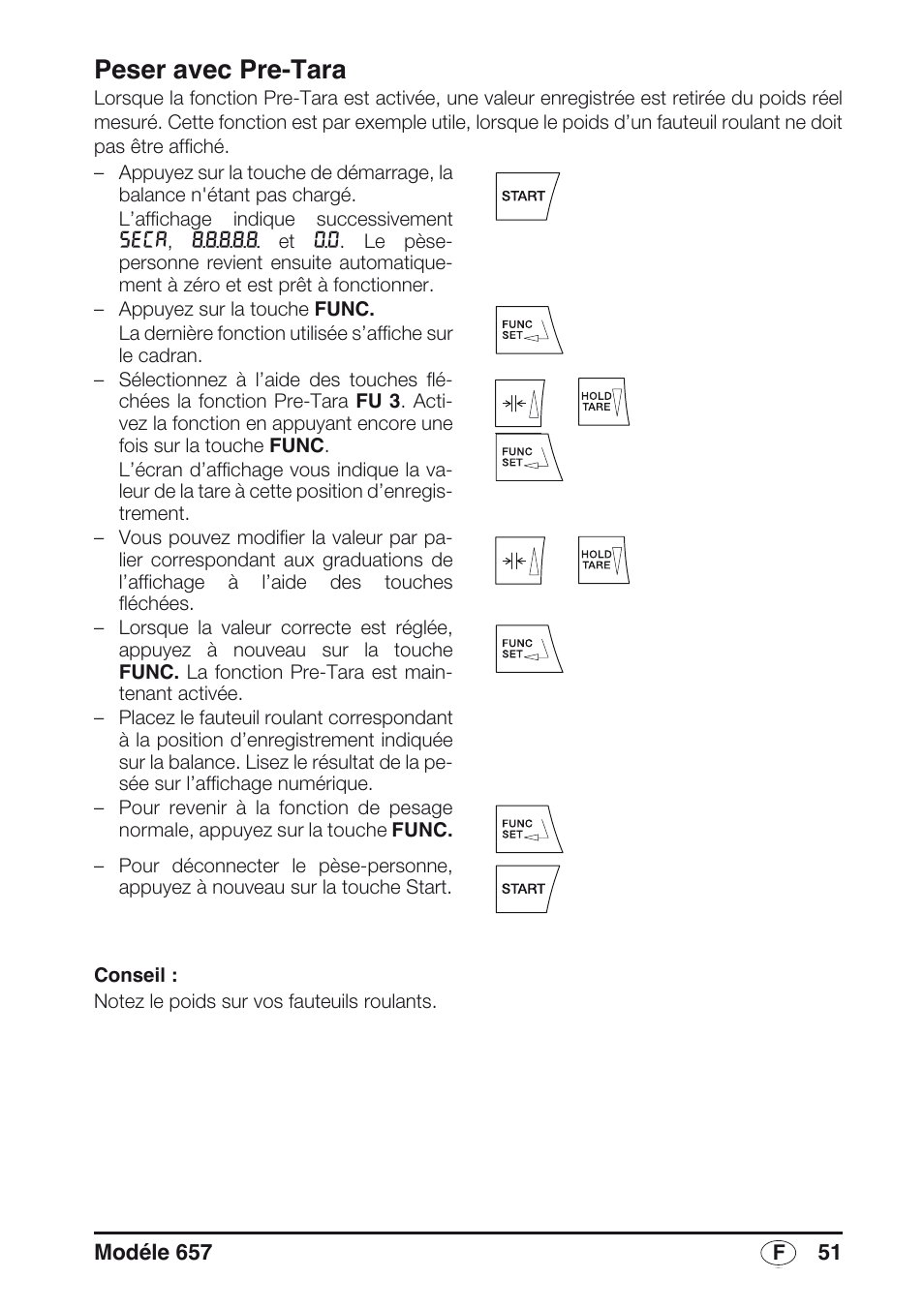 Peser avec pre-tara | Seca 657 User Manual | Page 51 / 240