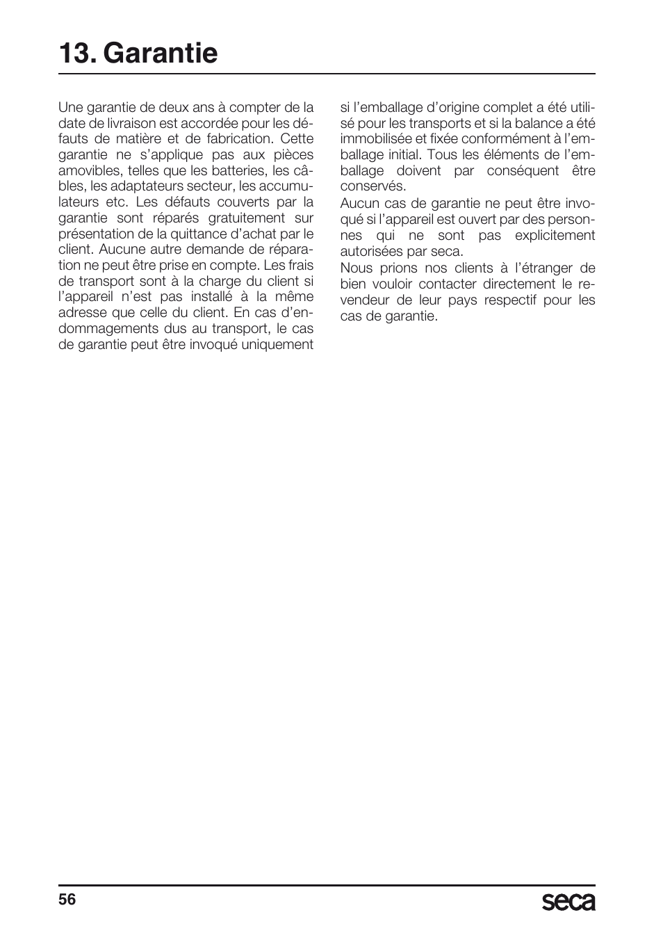 Garantie | Seca 657 User Manual | Page 56 / 240