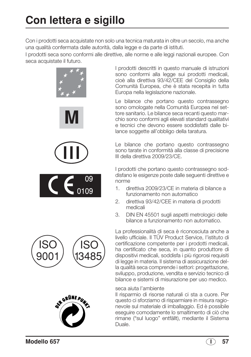 Italiano, Con lettera e sigillo | Seca 657 User Manual | Page 57 / 240
