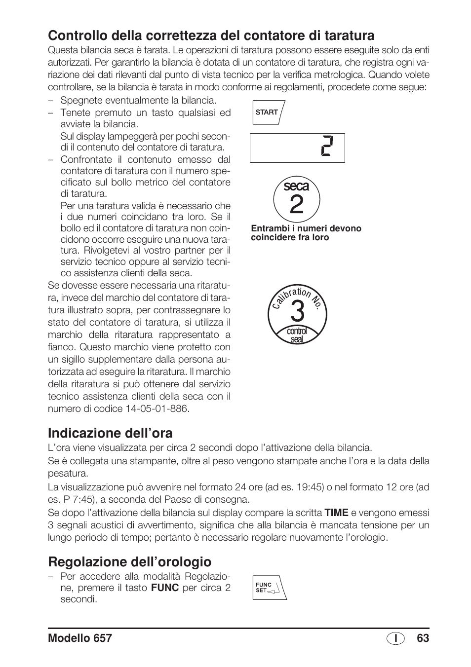 Indicazione dell’ora, Regolazione dell’orologio | Seca 657 User Manual | Page 63 / 240