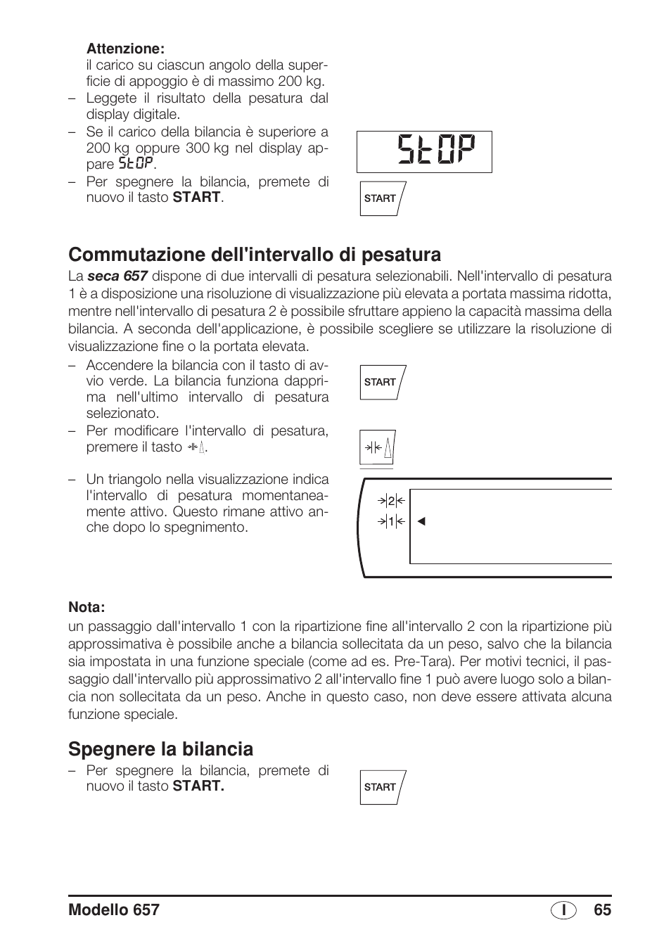 Commutazione dell'intervallo di pesatura, Spegnere la bilancia | Seca 657 User Manual | Page 65 / 240