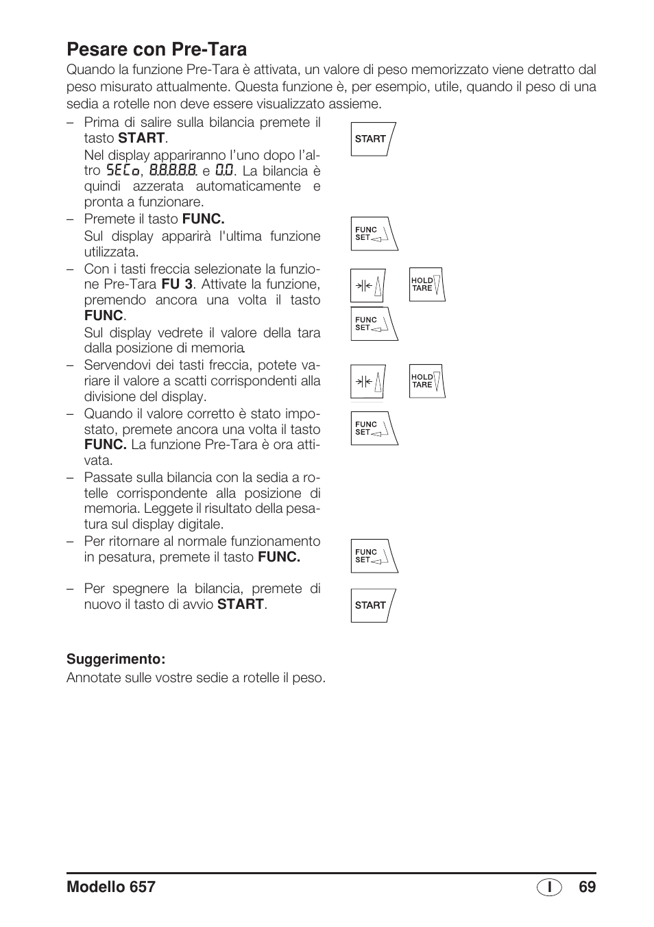 Pesare con pre-tara | Seca 657 User Manual | Page 69 / 240