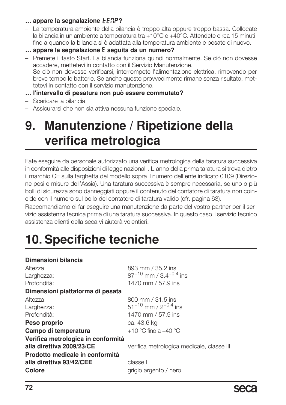 Specifiche tecniche | Seca 657 User Manual | Page 72 / 240
