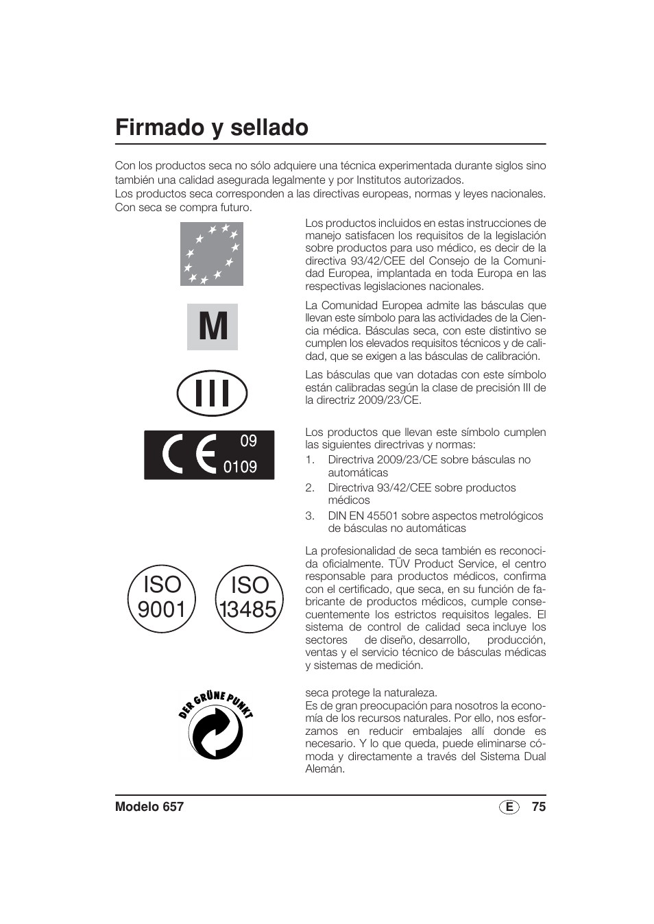 Español, Firmado y sellado | Seca 657 User Manual | Page 75 / 240