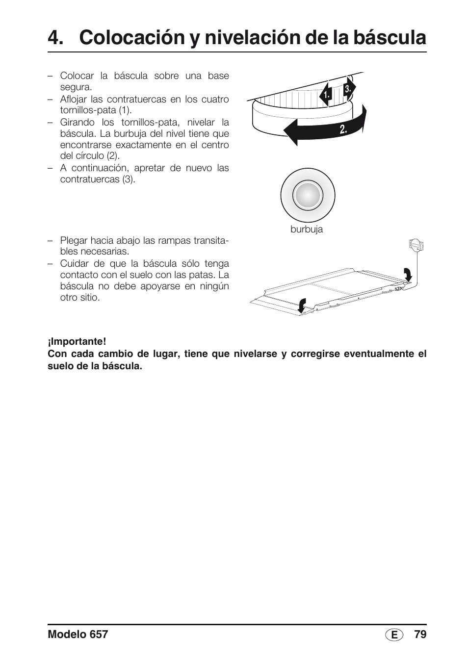 Colocación y nivelación de la báscula, Libelle | Seca 657 User Manual | Page 79 / 240