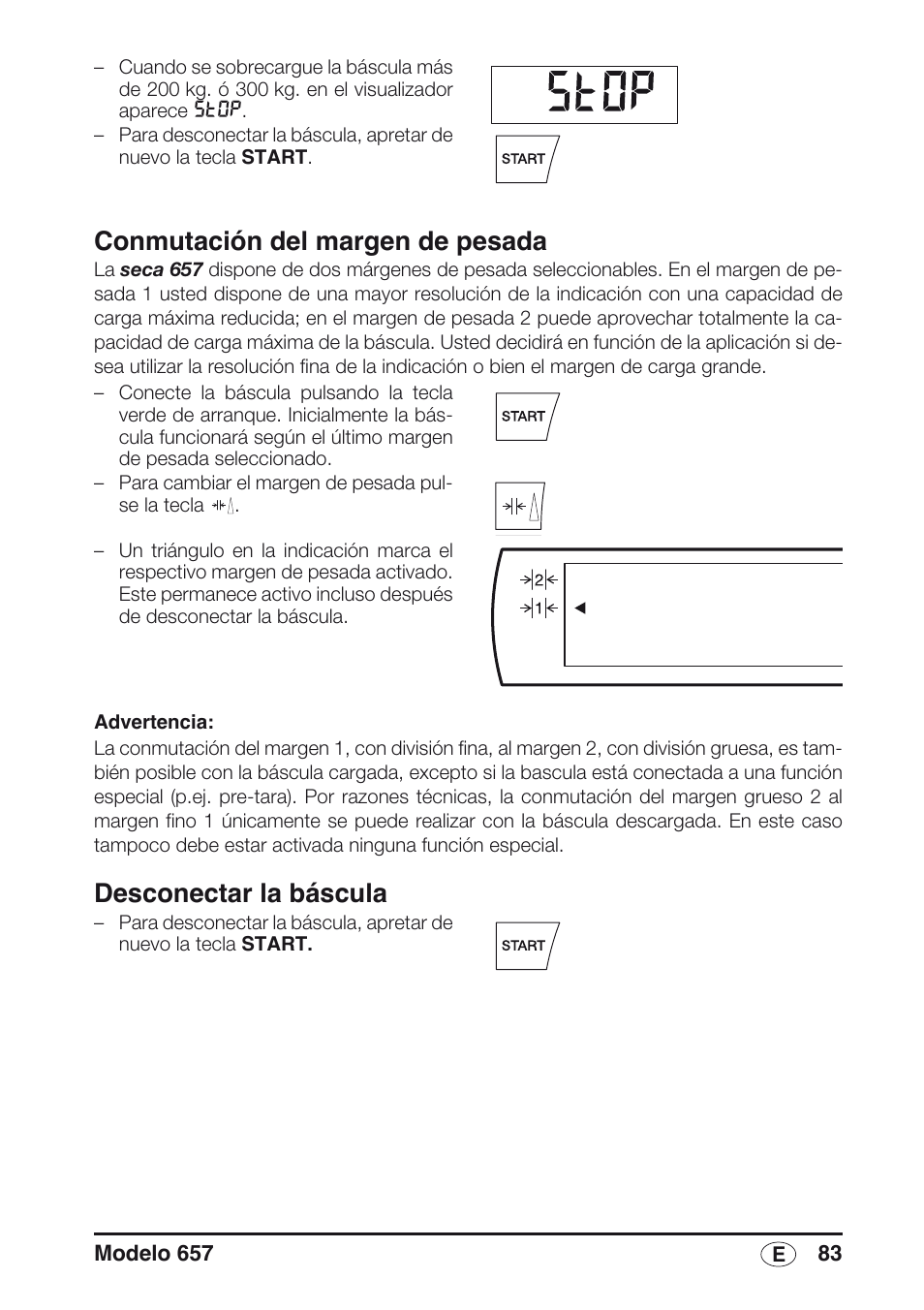 Conmutación del margen de pesada, Desconectar la báscula | Seca 657 User Manual | Page 83 / 240